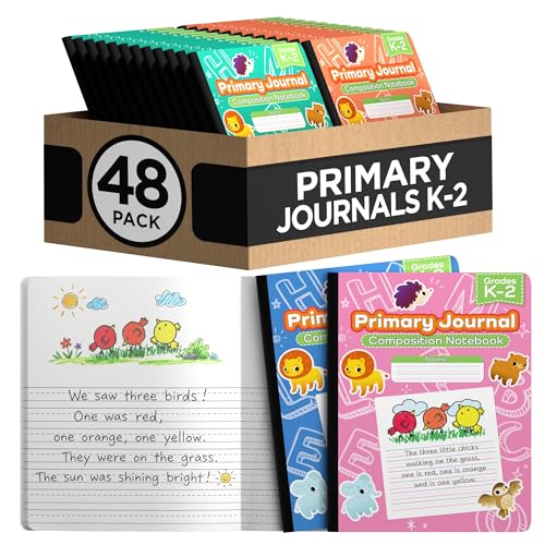 E-CLIPS USA Primary Composition Notebook K-2 Primary Ruled Composition Book Primary Writing Journal Bulk Grades K-2 Story Composition Notebooks For Kids 100 Sheets 200 Pages 7.5" x 9.75" (48 Pack, Assorted)