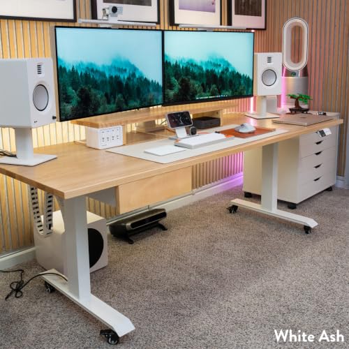 Desky Dual Hardwood Sit Stand Desk Acacia 48" Space Gray