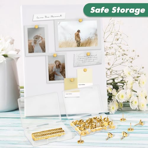 GOOZADA 50 Sets of Magnetic Thumbtacks, Gold Thumb Tacks for Wall, Cute Push Pins, Decorative Magnetic Poster Hanger,Gold Flat Push Pins for Cork Board