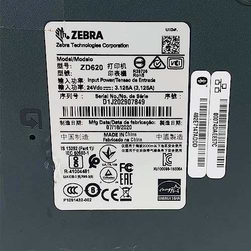 ZEBRA ZD620t 300 dpi Thermal Transfer Desktop Printer - Ethernet, Bluetooth, Serial, USB Connectivity - 6 IPS, Print Width 4 in, ZD620 Barcode Label Printer - ZD62043-T01F00EZ YKGAV