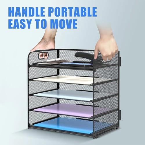 File Organizer 5-Layer Grid Desktop File Organizer with Handles, Paper Sorter, Thick Black