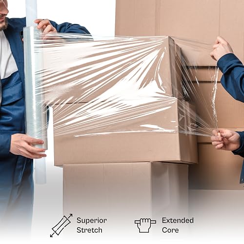 PSBM Dark Blue Stretch Wrap with Handles, 8 Rolls 20 Inch x 1000 Feet 80 Gauge, Heavy Duty Plastic Wrap Industrial Strength Shrink Film for Moving, Packing & Shipping