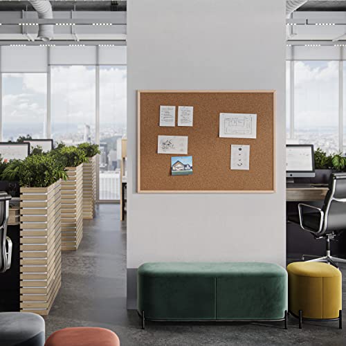 U Brands Cork Board, Birch Bulletin Board for Office Wall, 48" x 36"