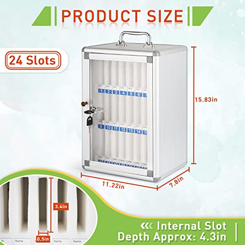 Aluminum Alloy Pocket Chart Cell Phones Storage Cabinet for Cell Phones,Wall-Mounted with a Locked,Can be Carried by Hand (Silver 24 Slots)