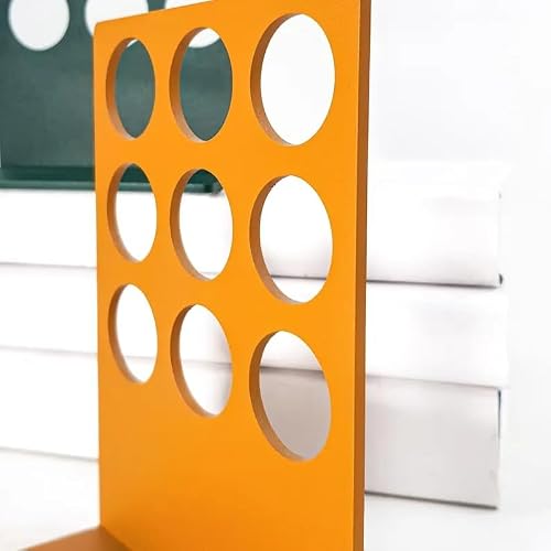 Modern Round Cutout Bookends Set of 2, Non-Skid Metal Book Ends for Shelves, Decorative Book Holders for Home Office Library, Green and Orange
