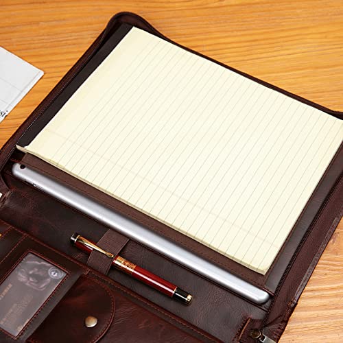 YIWEN Handmade Leather Portfolio for 8.5 x 11" Notepad and 13" Tablet