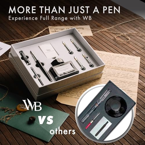 Wordsworth & Black Luxury Fountain Pen Set for Writing, 6 Nibs,Black Chrome