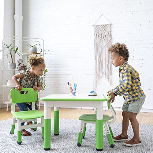 ECR4Kids Dry-Erase Square Activity Table with 2 Chairs, Adjustable, Kids Furniture, Grassy Green, 3-Piece