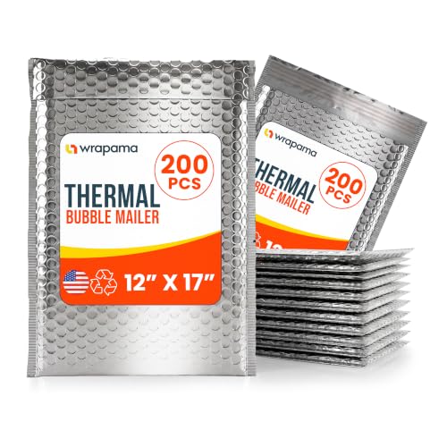Wrapama Waterproof Insulated Foil Thermal Bubble Mailers 12x17, 200-Pack