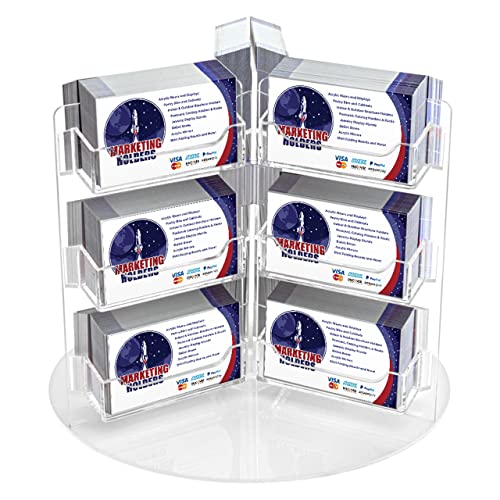 Marketing Holders Rotating Business Card Holder 18 Pocket Display Clear Acrylic Countertop Organizer for 3.5" x 2" Gift or Appointment Cards