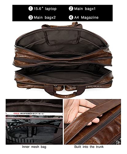 Vintage Leather Handbag 15.6" Laptop Crossbody Bag Expandable Briefcase Travel Business Shoulder Messenger Bag