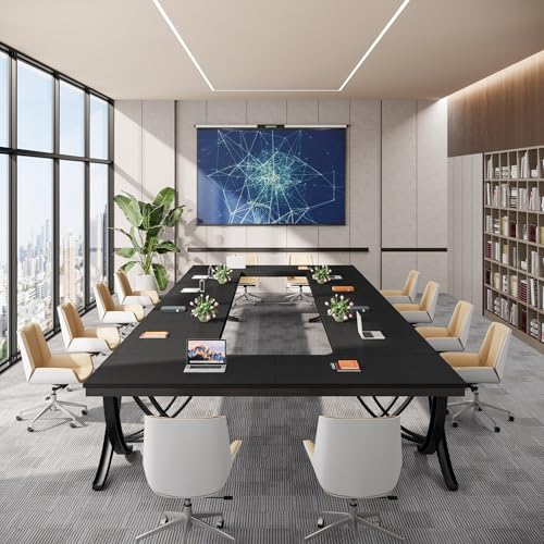 Tribesigns 6.5FT Conference Table for 6-8 People, 78 inch Long Rectangular Seminar Table with Strong Metal Frame, Business Furniture Boardroom Desk for Office Meeting Conference Room (1PC, Black)