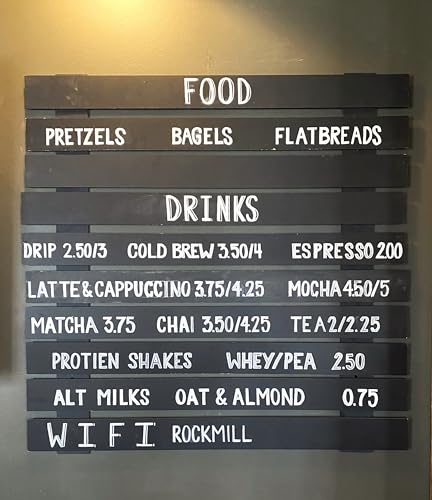 Chic, Easy Chalkboard System. 10 Peel-and-Stick REPOSITIONABLE Rows of Blackboard Slats for Restaurant Menu, Office Items, Home Schedule etc. Quick Wall Mount. for Regular Chalk.