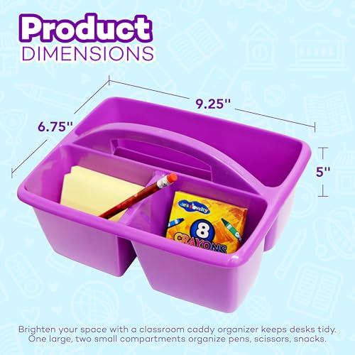 4E's Novelty Classroom Caddy Set of 6, Plastic Caddies for Supply, Caddy Organizer with Handle for Classroom, Rainbow Colors, Desk Caddies for Supplies Keep Desks and Work Stations Organized