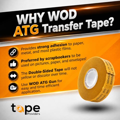 WOD General Purpose ATG Tape for Pink Glider, 1/4 inch x 36 yds. (Set of 144 Rolls) Adhesive Transfer Tape Refill Rolls Clear Adhesive on Gold Liner (Acid Free) RWATG20
