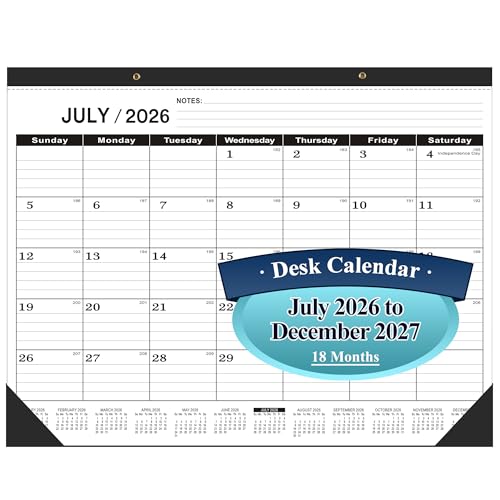 Desk Calendar 2026-2027 - Large 18-Month Monthly Desk Pad, July 2026 to December 2027, 22" x 17" Calendar with Thick Paper, Golden Hanging Holes & To-Do List for Home and Office