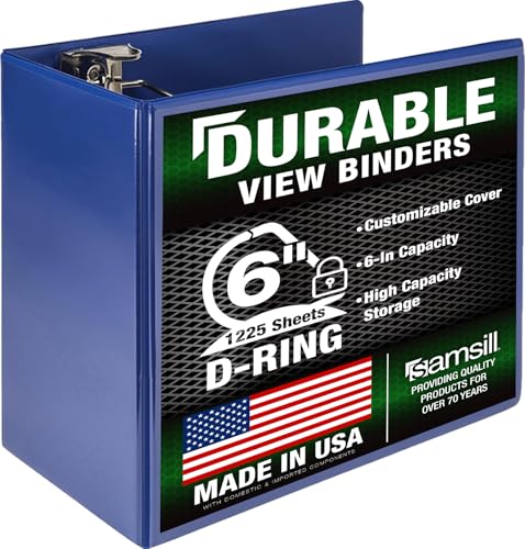Samsill Durable 6 Inch 3 Ring Binder, Locking D Ring Binder, Customizable Clear View Cover, Dark Blue, Holds 1225 Pages