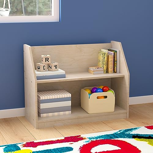 Classroom Essentials Commercial Grade Modular 2 Shelf Wooden Classroom Display Shelf, Natural