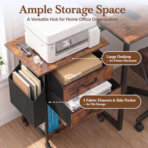 Faesun Printer Stand with Storage, 22In Printer Table with 2 Fabric Drawers