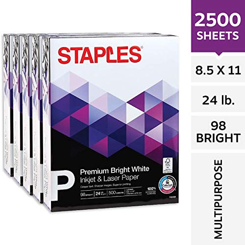 Staples Inkjet Paper, 8.5x11 Inch, 24 lb., 98 Bright, 5 Reams/Carton