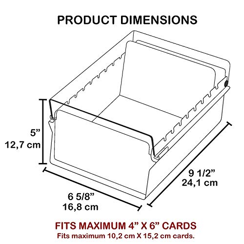Acrimet 4 x 6 Card File Holder Organizer Box Metal Base Heavy Duty (AZ Index Cards and Divider Included) (Gray Color with Clear Crystal Plastic Lid Cover)