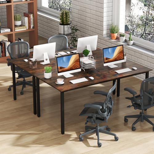 MAT EXPERT 6 FT Conference Table, Rectangle Table Seats 8-10 People, Meeting Table Built-in Cable Management for Conference Room, Home Office, Classroom, Business, Rustic Brown
