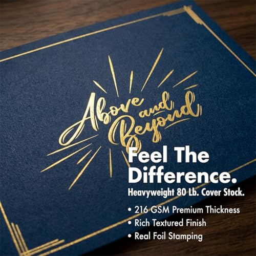 PaperDirect Above and Beyond Certificate Jackets, 9 Inches x 12 Inches Folded, Blue with Gold Foil, Certificate Cover for School, Work, Diplomas, Graduation & Awards, Certificate Holder, 50 Count