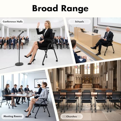 OLKKEFT Office Reception Guest Chair with Tablet & Caster Wheel, Comfortable Conference Room Chairs with Comfortable Handles, Folding Office Chair for Schools, Meeting Rooms, Step Classrooms