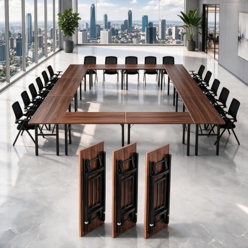 KGHJWWV Folding Conference Table, Heavy Duty Foldable Training Table with Storage Shelf, No‑Assembly Multi‑Purpose Rectangular Portable Desk for Office Meeting, Training, Home, Banquet,1