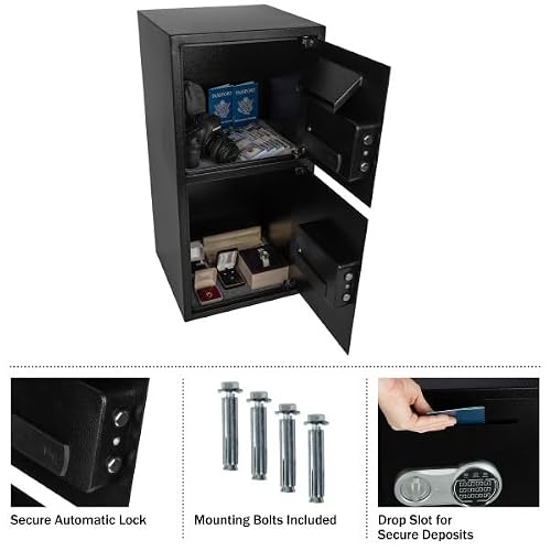 Electronic Safe Deposit Box - Drop Safe with Digital Keypad and 2 Sets of Manual Override Keys for Business Cash Drops or Home Safety by Stalwart (Black)