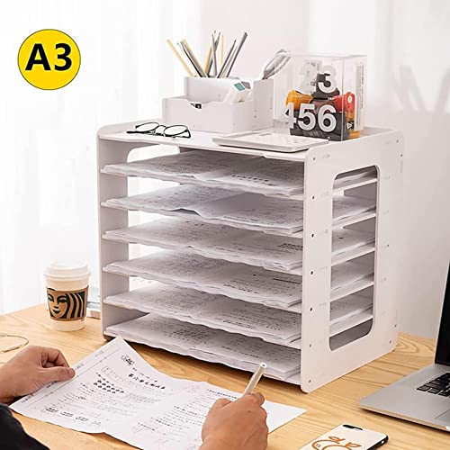 ofvhreq RKNHXAJ Extra Large A3 Paper Storage Unit for Office and School White Desk Folder Shelf Desk Stationery Tray File Magazine Rack (a)
