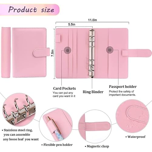 GGGUOJINN PU Leather Budget Binder Cash Envelope System with 12PCS Money Envelopes and Expense Sheets, 4 Pockets (Color : A, Size : 7.5 x 5.5 inch) (B 7.5 x 5.5 inch)