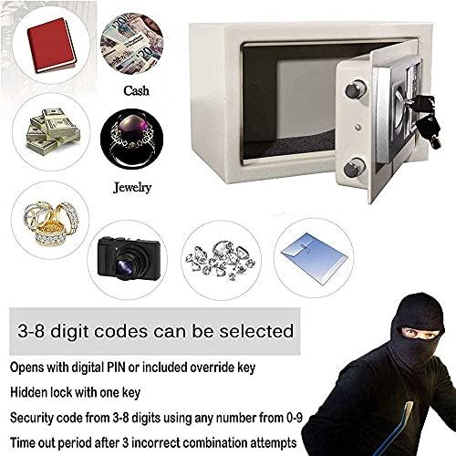 TBLOTYD Medium Digital Safe, Steel Construction, Steel Locking Bolts, Emergency Override Key, Wall and Floor Fixings/Black/8.5L ，Black-8.5L White