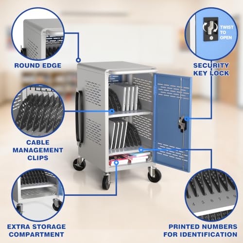POCHAR Fully Assembled 20 Devices Laptop Charging Cart for Chromebook iPad