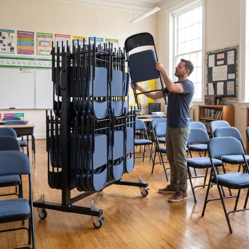 INNOVART Two-Tier Folding Chair and Table Combo Cart, Heavy Duty Stacking Chair Dolly with Wheels, 84-Chair Capacity Foldable Seat & Table Wheeled Storage Dolly for Commercial Event Hotel Party Use