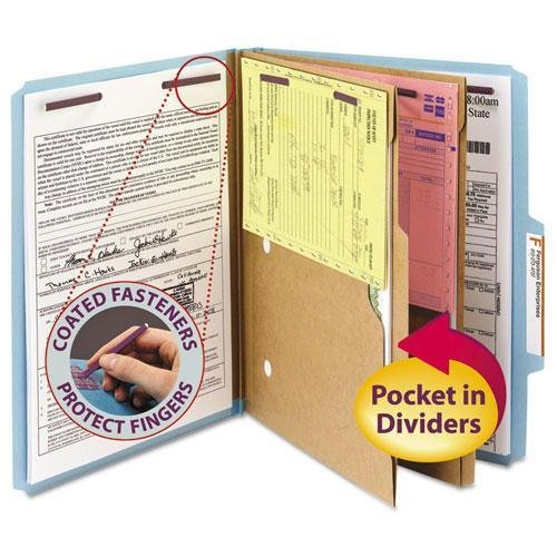 Smead Six-Section Pressboard Top Tab Pocket-Style Classification Folders with SafeSHIELD Coated Fastener