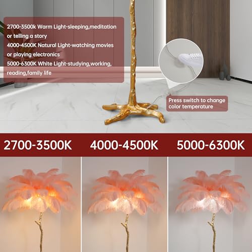 MAYOLA Luxury Resin Ostrich Feather Lamp, 35 Pieces Real Ostrich Feathers,Floor Light for Living Room, Bedroom and Office 67” Tall Feather Lamp(Pink, Floor Lamp)