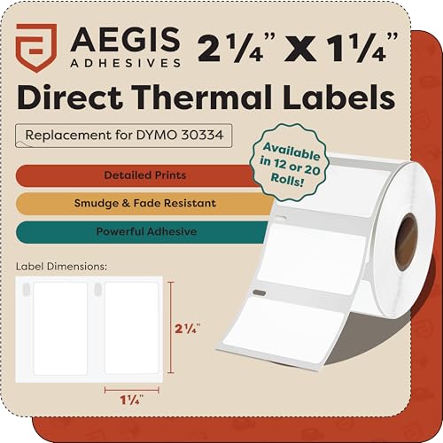 Replacement for DYMO 30334 (20 Rolls, 20000 Labels) 2 1/4" X 1 1/4"