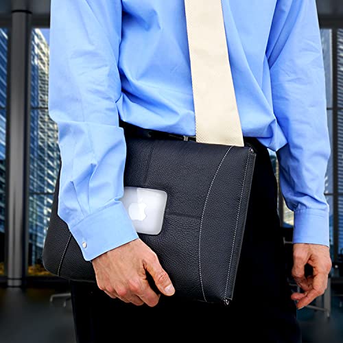 Premium Leather Laptop Sleeve for 15 MacBook | Protective Notebook Computer Cover Case Fits All 15 Pro and Air Models by Designer Michael Santoro -BK