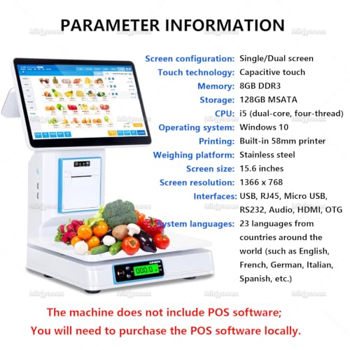 Commercial Label Printing Scale, Small Cash Register with Scale SingleScreen