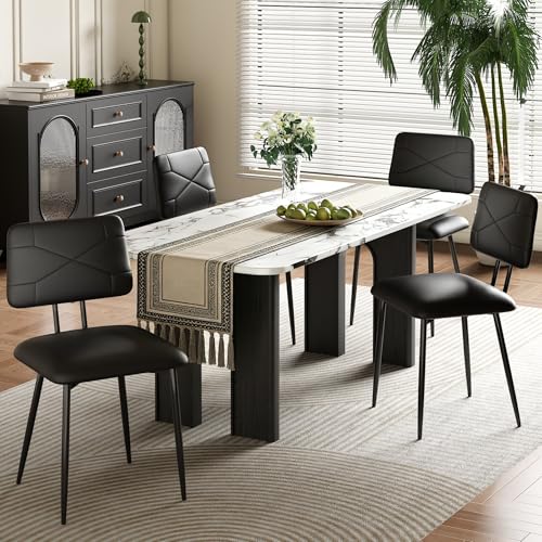 VECELO Stacking Dining Chairs Set of 4, Tufted Faux Leather, Black