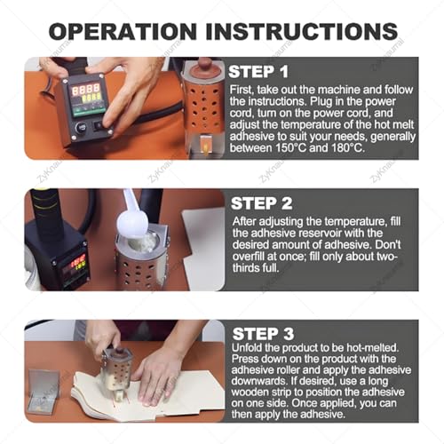 ZyKnaurral Handheld Hot Melt Glue Roller Machine,Glue Applicator Roller for DIY Crafts, Packaging and Leather Work,Adjustable Temp 50-220℃, Industrial Glue Applicator 50ml-5mm