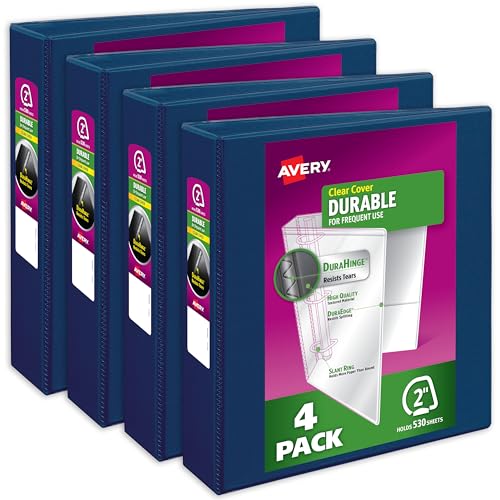 Avery® Durable View 3 Ring Binders, 2" Slant Ring, 4 Dark Blue Binders