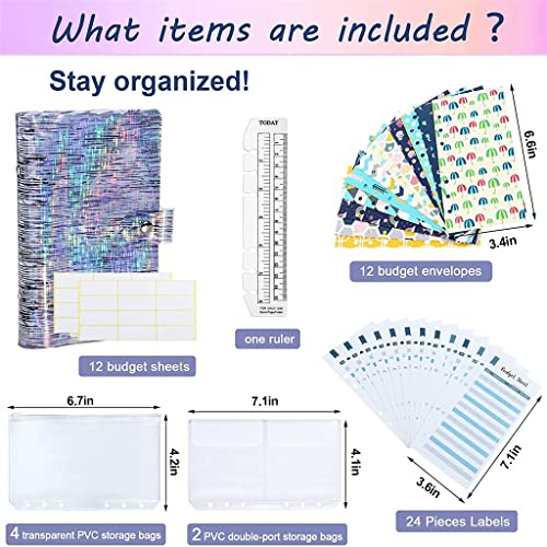 QERTYHKK 34 Pcs Budget Binder Cash Envelope Planner System, with Money Envelopes,Expense Sheets, PVC Storage Bags, Labels, Ruler