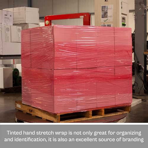 PSBM Tinted Red Plastic Hand Stretch Film/Wrap 18" x 1500' 80 GA 4 Rolls