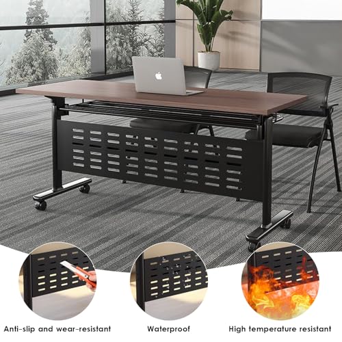 KaBuea Folding Conference Table, Meeting Room Mobile Table with Lockable Wheels, Heavy Duty Rectangular Training Table, Executive Boardroom Furniture for Offices, Reception, Boardroom