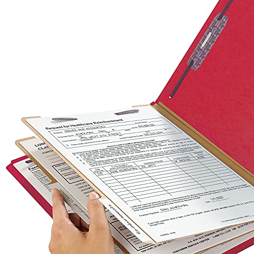 Smead 26783 Pressboard End Tab Folders Letter Six-Section Bright Red 10/Box