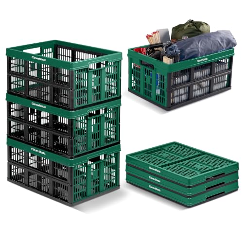 CleverMade Collapsible Utility Crates For Storage, 45L 3 Pack, Forest