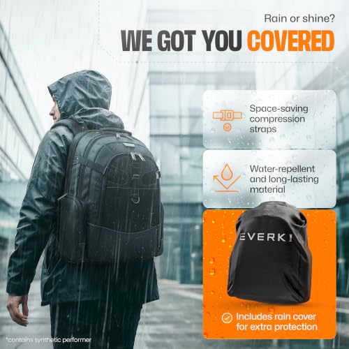 EVERKI Business 120 Pro Backpack, 2 Laptop Compartments & Rain Cover - 40L