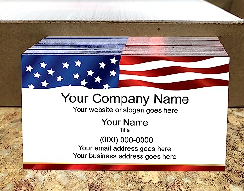 Custom Business cards, (250pcs to 2,500pcs), Full color 2sides - American Flag -US Flag front-White back, 16pt Cover Stock (350gsm-Thick paper),Us flag, Patriot card - Made in The USA